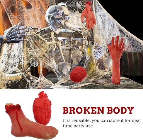 DOITOOL الهالوين أجزاء الجسم الدعائم حجم كبير جزء الجسم الدموي ديكور المنزل المسكون يد وهمية قدم قلب الدماغ موضوع حفلة قطعت الأيدي قدم مجموعة 6 قطع in Kuwait