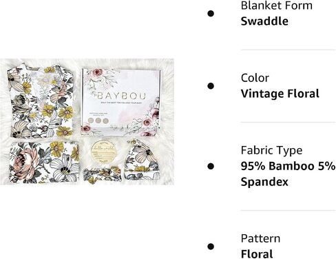 Baybou Robe Swaddle Set Matching Mommy and Me Set Baby Girl Swaddle Blanket Gift 5-Piece Set Hospital Robe Vintage Floral L/XL in Saudi Arabia