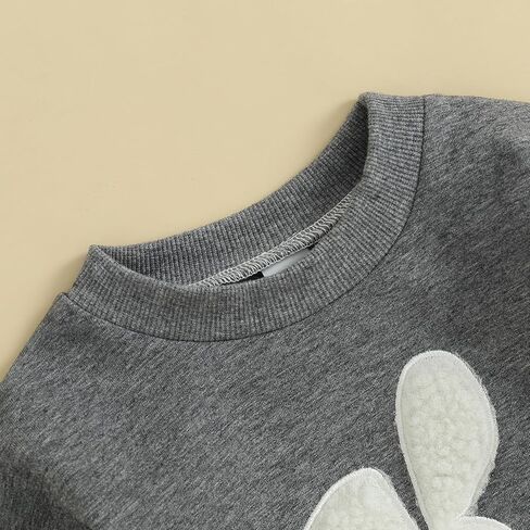 KtwHarnu Baby Boy Girl Easter Outfit Bunny Sweastshirt Romper Long Sleeve Bubble Romper with Pompoms Tail Easter Clothes in Kuwait