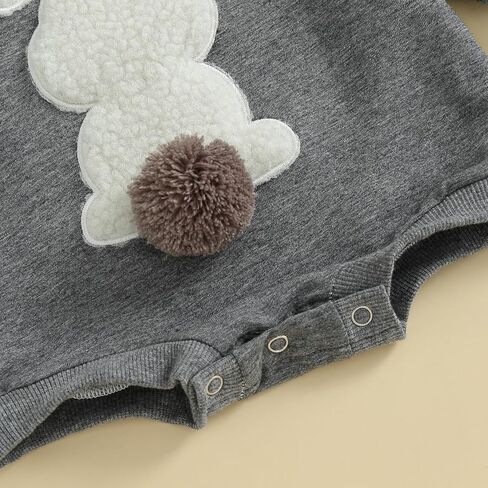 KtwHarnu Baby Boy Girl Easter Outfit Bunny Sweastshirt Romper Long Sleeve Bubble Romper with Pompoms Tail Easter Clothes in Kuwait