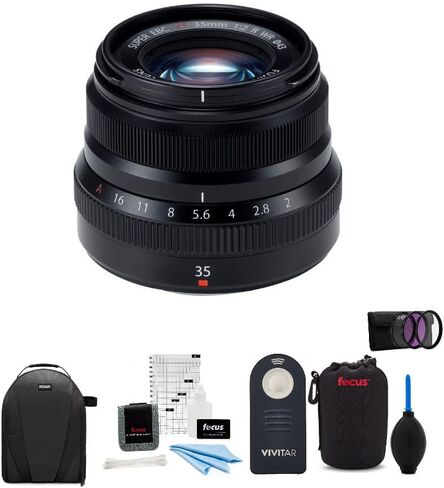عدسة Fujifilm مقاس 35 مم f/2 WR (أسود) مع حزمة ملحقات التركيز وحقيبة ظهر للكاميرا in Kuwait
