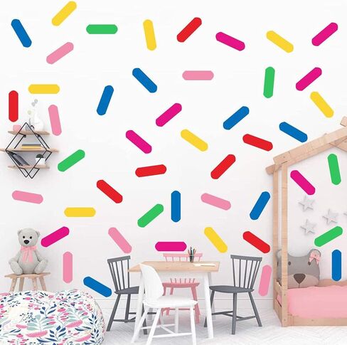 Rainbow Sprinkles Wall Decal - Confetti Colorful Fun PVC Removable Wall Sticker with 198 Pieces Rainbow Sprinkles in 6 Colors - Eco Friendly Wall Decals for Baby Room and Kids Room JWH162 (red+blush+lighe yellow+medium blue+fluorescence green+soft pink) in Saudi Arabia