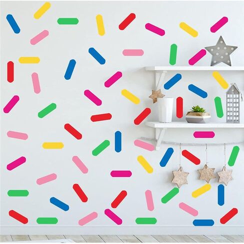 Rainbow Sprinkles Wall Decal - Confetti Colorful Fun PVC Removable Wall Sticker with 198 Pieces Rainbow Sprinkles in 6 Colors - Eco Friendly Wall Decals for Baby Room and Kids Room JWH162 (red+blush+lighe yellow+medium blue+fluorescence green+soft pink) in Saudi Arabia