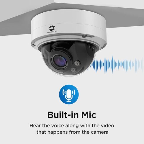 كاميرا GWSECU 5MP Security IP Vandal Dome، كاميرا مراقبة سلكية PoE 2.8-12mm عدسة متغيرة البؤرة، ميكروفون مدمج لاكتشاف الحركة البشرية AI، رؤية ليلية بالأشعة تحت الحمراء IK10 Vandal 130ft، D5U57BAMS in Kuwait