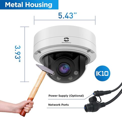 كاميرا GWSECU 5MP Security IP Vandal Dome، كاميرا مراقبة سلكية PoE 2.8-12mm عدسة متغيرة البؤرة، ميكروفون مدمج لاكتشاف الحركة البشرية AI، رؤية ليلية بالأشعة تحت الحمراء IK10 Vandal 130ft، D5U57BAMS in Kuwait