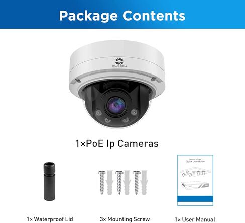 كاميرا GWSECU 5MP Security IP Vandal Dome، كاميرا مراقبة سلكية PoE 2.8-12mm عدسة متغيرة البؤرة، ميكروفون مدمج لاكتشاف الحركة البشرية AI، رؤية ليلية بالأشعة تحت الحمراء IK10 Vandal 130ft، D5U57BAMS in Kuwait