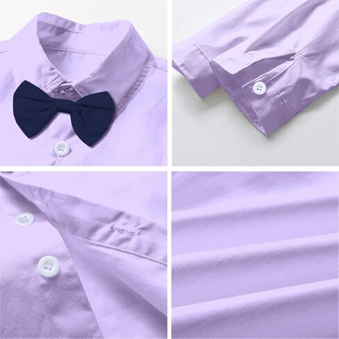 SANGTREE Toddler Baby Boy Dress Clothes Long Sleeve Bowtie Shirts Suspenders Pants Gentleman Outfit Suits Kid, Lavender, Tag 110 = 2-3Y in Saudi Arabia