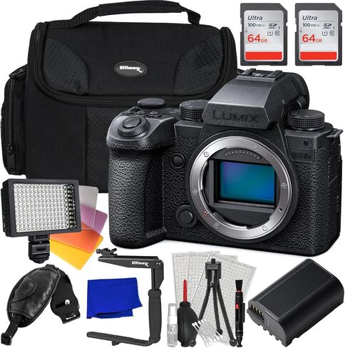 حزمة كاميرا Ultimaxx Essential Panasonic Lumix S5 IIX بدون مرآة (الهيكل فقط) - تتضمن: بطاقتي ذاكرة فائقة سعة 64 جيجابايت، وبطارية بديلة، ودعامة فلاش 180 درجة، ومصباح فيديو LED والمزيد (حزمة 22 قطعة) in Kuwait