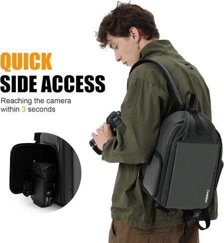 حقيبة حبال للكاميرا من Cwatcun، حقيبة كاميرا 2 في 1 DSLR/SLR/بدون مرآة، حقيبة ظهر للتصوير الفوتوغرافي مقاومة للماء مع حامل ثلاثي الأرجل، إدراجات معيارية قابلة للإزالة متوافقة مع كاميرا Canon Nikon Sony Fuji، رمادي in Kuwait