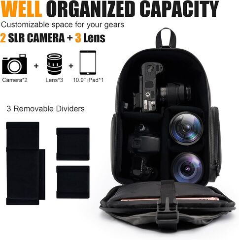 حقيبة حبال للكاميرا من Cwatcun، حقيبة كاميرا 2 في 1 DSLR/SLR/بدون مرآة، حقيبة ظهر للتصوير الفوتوغرافي مقاومة للماء مع حامل ثلاثي الأرجل، إدراجات معيارية قابلة للإزالة متوافقة مع كاميرا Canon Nikon Sony Fuji، رمادي in Kuwait