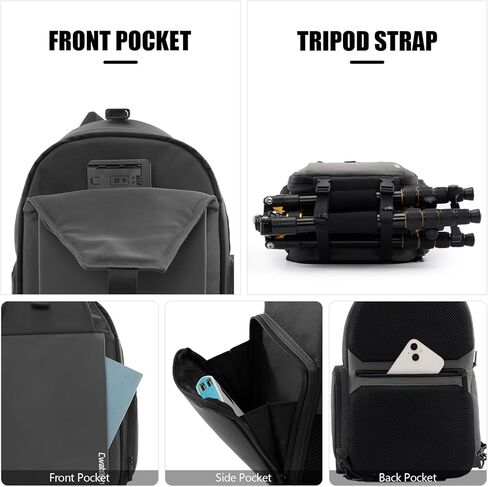 حقيبة حبال للكاميرا من Cwatcun، حقيبة كاميرا 2 في 1 DSLR/SLR/بدون مرآة، حقيبة ظهر للتصوير الفوتوغرافي مقاومة للماء مع حامل ثلاثي الأرجل، إدراجات معيارية قابلة للإزالة متوافقة مع كاميرا Canon Nikon Sony Fuji، رمادي in Kuwait