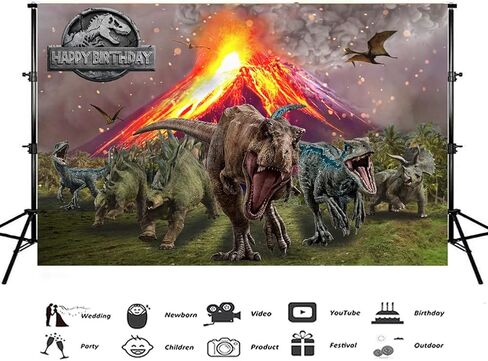 7X5ft الاطفال الجوراسي ديناصور العالم الخلفيات، 3D ديناصور البركاني خلفية للأطفال صورة استوديو الصور كشك الدعائم in Saudi Arabia