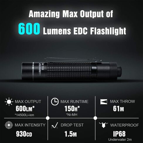 LUMINTOP EDC AA Flashlight Max 600 Lumens EDC Flashlight 5 Outputs LED Pocket Tactical Flashlight IP68 Waterpoof Everyday Carry Mini Flashlight for Hiking, Camping and Emergency (Cool White) in Kuwait