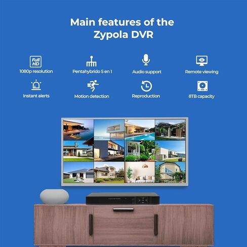 مسجل Zypola® 1080p 16 قناة هجين 5 في 1 CCTV DVR، محرك أقراص ثابتة سعة 2 تيرابايت مثبت مسبقًا، H.265، وصول عن بعد، مخرج HDMI وVGA، يدعم كاميرات CVBS/TVI/AHD/CVI/IP in Kuwait