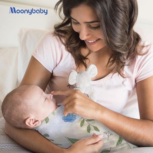 بطانيات قماط من الموسلين العضوي للأطفال من Moonybaby للأولاد والبنات، ناعمة ومسامية وصديقة للبشرة بمقاس كبير جدًا (47 × 47 بوصة)، عبوة واحدة، زهرة in Kuwait