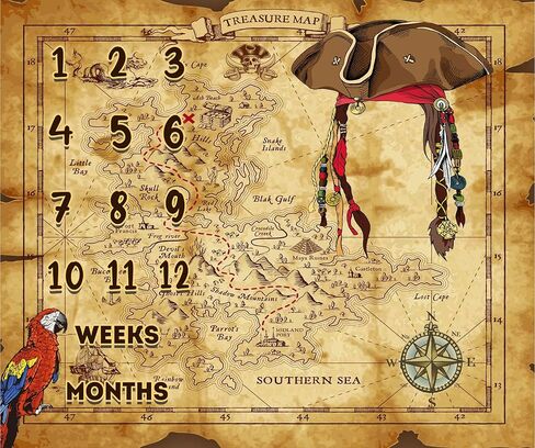 Little Pirates Treasure Hunt Theme Baby Monthly Milestone Blanket Vintage Treasure Map Newborn Adventure Game Photo Props Mom Gift Baby Shower Party Banner Personalized Growth Chart Blanket in Kuwait