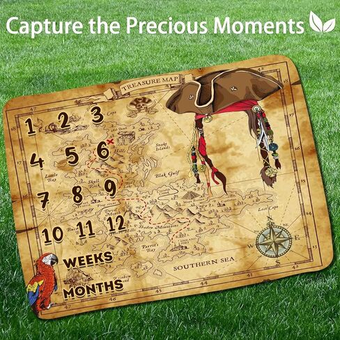 Little Pirates Treasure Hunt Theme Baby Monthly Milestone Blanket Vintage Treasure Map Newborn Adventure Game Photo Props Mom Gift Baby Shower Party Banner Personalized Growth Chart Blanket in Kuwait