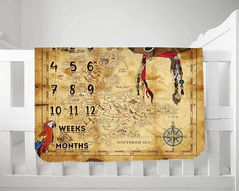 Little Pirates Treasure Hunt Theme Baby Monthly Milestone Blanket Vintage Treasure Map Newborn Adventure Game Photo Props Mom Gift Baby Shower Party Banner Personalized Growth Chart Blanket in Kuwait