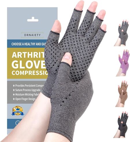 قفازات ضغط DRNAIETY - قفازات التهاب المفاصل للرجال والنساء لآلام اليد، والروماتويد، والتورم، وألم النفق الرسغي، والتهاب الأوتار، ومضادة للانزلاق بدون أصابع لكتابة العمل اليومي (M، كاكي) in Kuwait