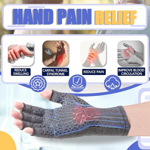 قفازات ضغط DRNAIETY - قفازات التهاب المفاصل للرجال والنساء لآلام اليد، والروماتويد، والتورم، وألم النفق الرسغي، والتهاب الأوتار، ومضادة للانزلاق بدون أصابع لكتابة العمل اليومي (M، كاكي) in Kuwait