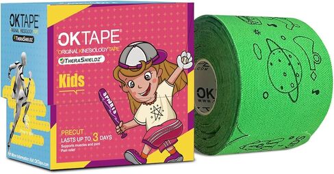 OK TAPE Kinesiology Tape Precut - Kids I Shape for Kid&Teenage, 5.9 Inches 32 Strips, Green & Orange / XTreme Y Shape for Football，Swimming, Basketball，Tennis，Gym Workout All Intense Exercise Sports 10 Inches 20 Strips, Black, 1 roll in Kuwait