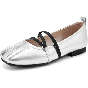 BEAU TODAY Mary Jane Shoes Women, Leather Flats Shoes for Women, Genuine Ballet Flats for Women with Adjustable Strap, Comfortable Square Toe Mary Jane Flats Dreesy