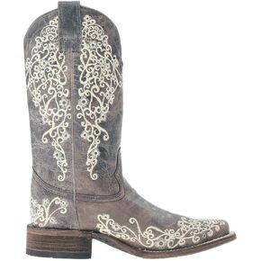 CORRAL LADIE'S BROWN CRATER BONE EMBROIDERY SQ. TOE, LEATHER WITH RUBBER INSERT SOLE, WESTERN A2663