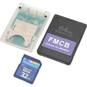 MX4SIO SIO2SD SD Card Adapter with 32G SD Card, for PS2 Game Console FMCB Card Memory Expansion Adapter 64MB Suitable for OPL 1.2.0 Slim Consoles