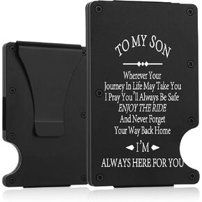 To My Son Gifts,Minimalist Personalized Engraved Metal Wallet,Slim Wallet for Men,Birthday Gifts Graduation Gifts Christmas Gift (TO MY SON)
