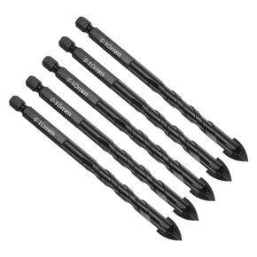 Masonry Drill Bit, 10mm Cutting Dia 120mm Length 1/4" Hex Shank Carbide Cross Tip Concrete Drill Bit Set Black - (Applications: for Wood Glass Brick Cement), 5-Pieces