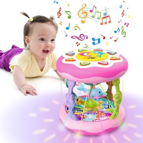 Baby Girl Toys for 6-12 Months Ocean Rotating Light Up Musical 6 7 8 9 Month Old Baby Toys Tummy Time Infant Toys 3-6 12-18 Months Crawling Baby Girl Toys 1 2 3 Year Old Baby Gifts for Girls (Pink)