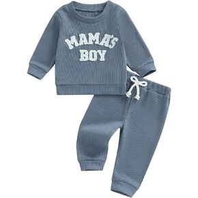 MERSARIPHY Toddler Baby Boy Clothes Waffle Knit Outfit Mama's Boy Little Dude Sweatshirt tops Pants Set Fall Winter Clothing