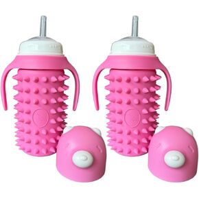 Glass Sippy Cup for Toddlers - The Pink Spikey / 8oz / Super Strong glass/Leakproof straw/Protective Silicone sleeve (8 oz, 2 Count)