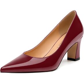 Women's Pumps, Pointed Closed Toe Mid Heels, Slip On Patent Shoes for Working Partying Wedding