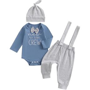 Newborn Baby Boy Outfits Long Sleeve Bow Romper Overalls Pants Set Going Home from Hospital Outfit Fall Winter Clothes