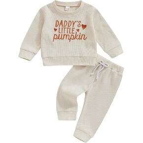 Honganda 2 Pieces Toddler Baby Girl Boy Halloween Outfit Set Daddy's Little Pumpkin Sweatshirt with Casual Pants Fall Clothes