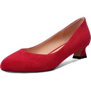 ROSERWISH Womens Suede Fashion Round Toe Casual Slip On Dating Chunky Low Heel Pumps Shoes 1.5 Inch