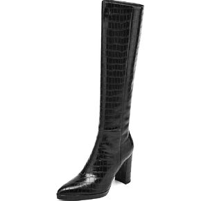 Knee High Boots Women Platform Chunky Go Go Boots Pointed Toe Tall Boots Fashion Long Boots Block High Heels Side Zip