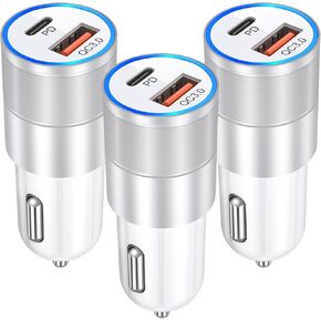 USB C Car Charger, OKRAY 3-Pack 36W 2-Port Fast Charging USB-C iPhone 15 Fast Car Charger Type C Cigarette Lighter Adapter Compatible for iPhone 15/14/13/12, iPad Pro, Samsung Galaxy S24 S23 Note20