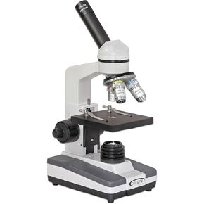 C & A Scientific Premiere MS-01L Basic Monocular Compound Microscope, 10x Eyepiece, 40x-400x Magnification, Brightfield, LED Illumination, Plain Stage with Stage Clips, 110V or Battery-Powered