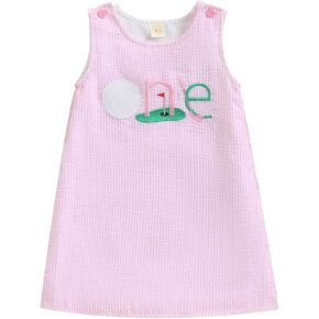Baby Girl 1st Birthday Dress Sleeveless Golf Embroidery A-Line Tank Sundress Infant One Year Old Photoshoot Outfit