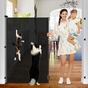 55" Extra Tall Cat Gate for Stairs - No Jump, 55" Wide Retractable Baby Gates Outdoor Retractable Gate Indoor Mesh Baby Gate Retractable Pet Gate, Extra Tall Pet Gate Tall Dog Gates for Doorways/Black