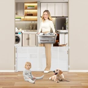 Reinforced 26 Inch Tall Retractable Baby Gates to Step Over 55" Wide Small Outdoor Retractable Child Gates for Doorways Short Retractable Dog Gates for Baby Indoor Retractable Stairs Gate for Kids