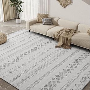 AMOAMI 8x10 Area Rugs for Living Room Rug, Soft Boho Machine Washable Rugs for Bedroom Rug Non Slip Large Living Room Carpet Modern Black Distressed Neutral Rugs for Playroom Office Dining Room Rug