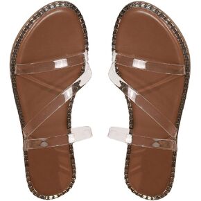 GORGLITTER Women's Clear Jelly Sandals Transparent Strappy Open Toe Vacation Slip on Flat Sandals