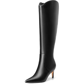 MIRAAZZURRA Kitten Heel Knee High Boots for Women Pointed Toe Low Heel Tall Boots Wide Calf Winter Fall Boots with Side Zipper for Office Casual