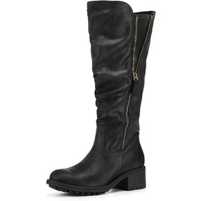 mysoft Women's Knee High Boots Side Zipper Lug Sole 2 Inch Stacked Chunky Heel Fall Winter Boots