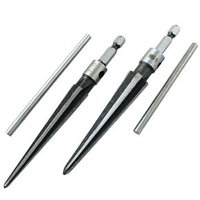 2PCS Woodworking Diagonal Hole Locator Eyelet Punch Diagonal Eye Tool Enlarge Wood Holes Open Hole Locator Drill Bit Cover Woodworking Cutting Tools T-Handle Tapered Reamer