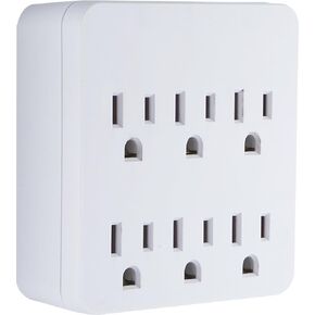 GE 6-Outlet Surge Tap, Outlet Extender, Wall Tap, Adapter Spaced, for Home, School, or Office, 560J, White/Gray - 73602