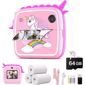 50MP HD Digital Camera Instant Print for Girls Boys Age 3-12 Kids Gifts, DuoDuoSnap 1080P Digital Video Cameras with MP3 Player & 64GB TF Card, Toddler Toys for Travel Birthday Christmas